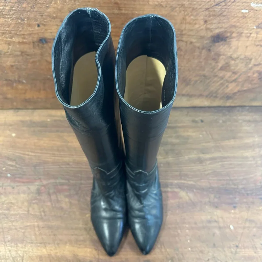 Walter Steiger Black Leather Knee High Boots Size 37 - Picture 6 of 13